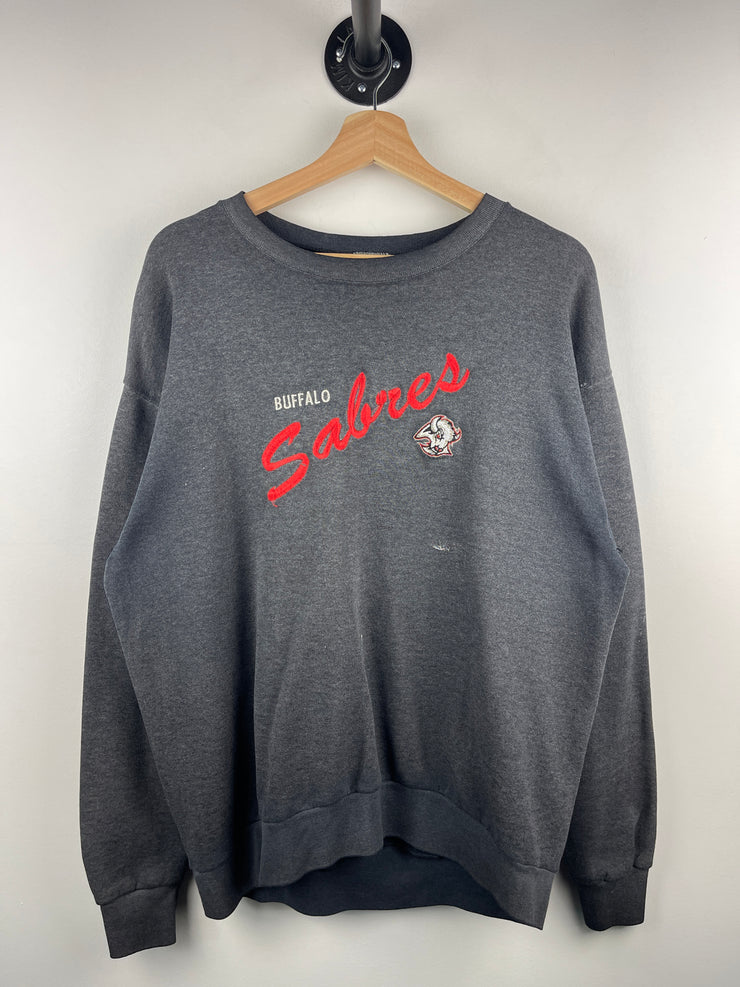 Vintage 90s NHL Buffalo Sabres Embroidered Faded Black Crewneck