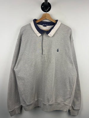 Vintage 90s Nautica Embroidered Grey Quarter Zip Sweater
