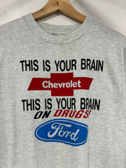 Vintage 90's This Is Your Brain Ford VS Chevrolet Grey Tee