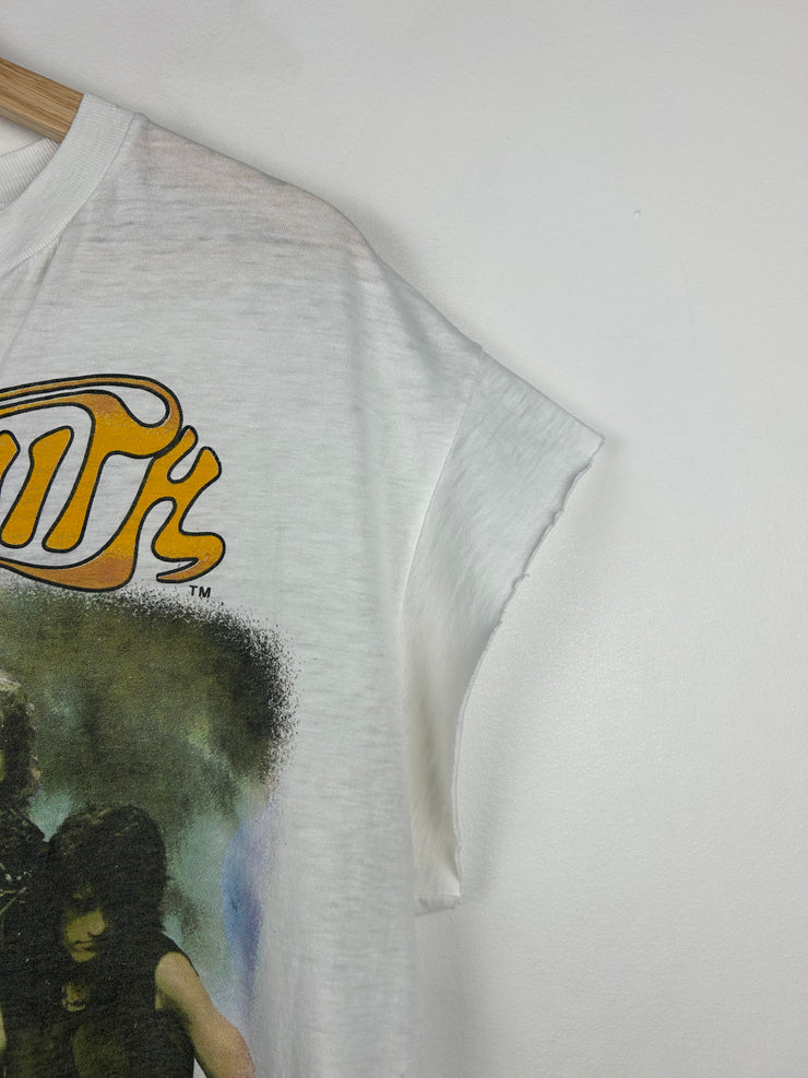 Vintage 80s Aerosmith Walk This Way White Cut Tank Top
