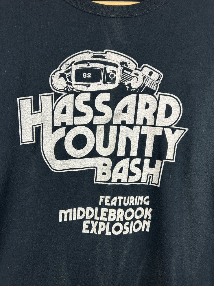 Vintage 80s Hassard County Bash Biker Black Ringer Tee