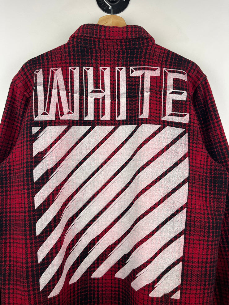 Off White FW15 Wool Tartan Red Plaid Button Up Long Sleeve Shirt