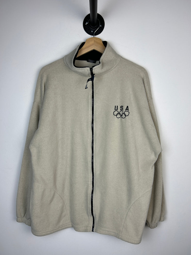 Vintage 90s USA Olympics Cream Zip Up Fleece