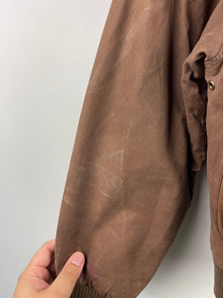 Vintage 90s Pelle Club Brown Leather Bomber Jacket