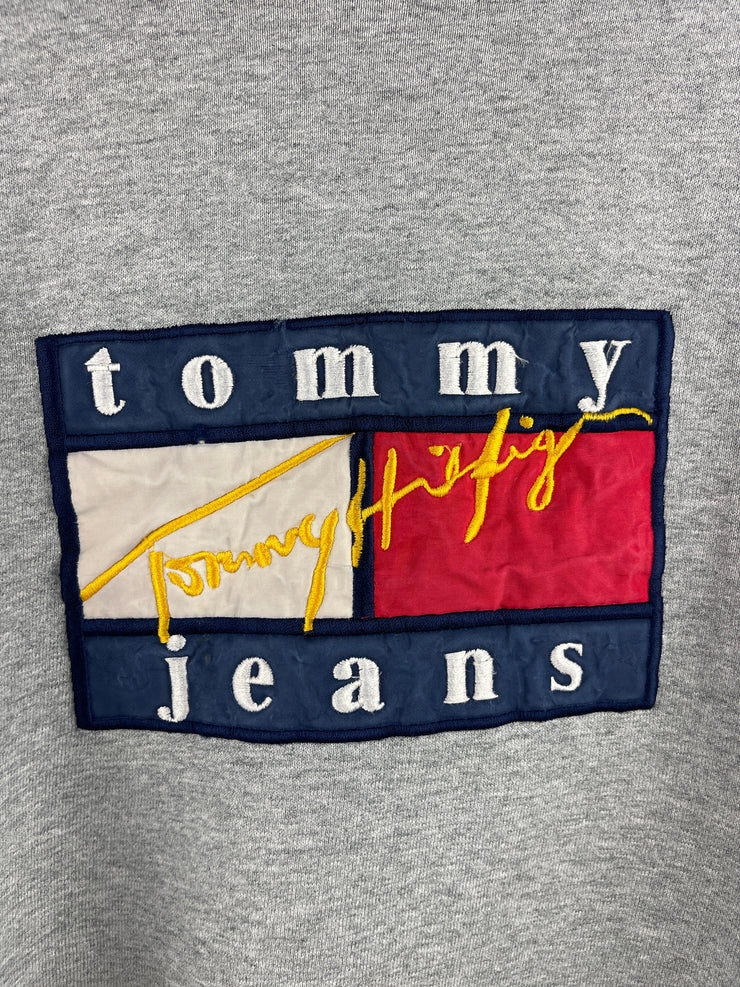 Vintage 90s Tommy Hilfiger Flag Embroidered Grey Crewneck