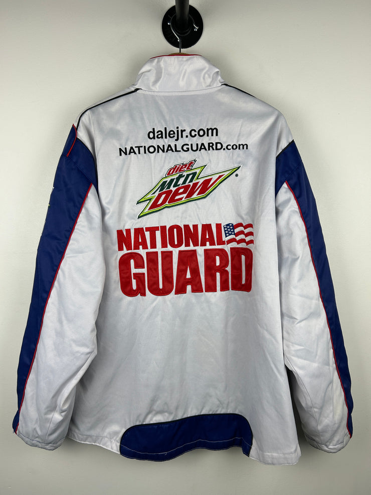 Vintage Nascar Chase Dale Jr National Guard Satin White Racing Jacket