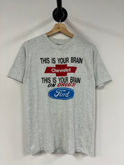 Vintage 90's This Is Your Brain Ford VS Chevrolet Grey Tee