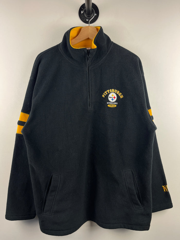 Vintage NFL Pittsburgh Steelers Quarter Zip Black Fleece Sweater