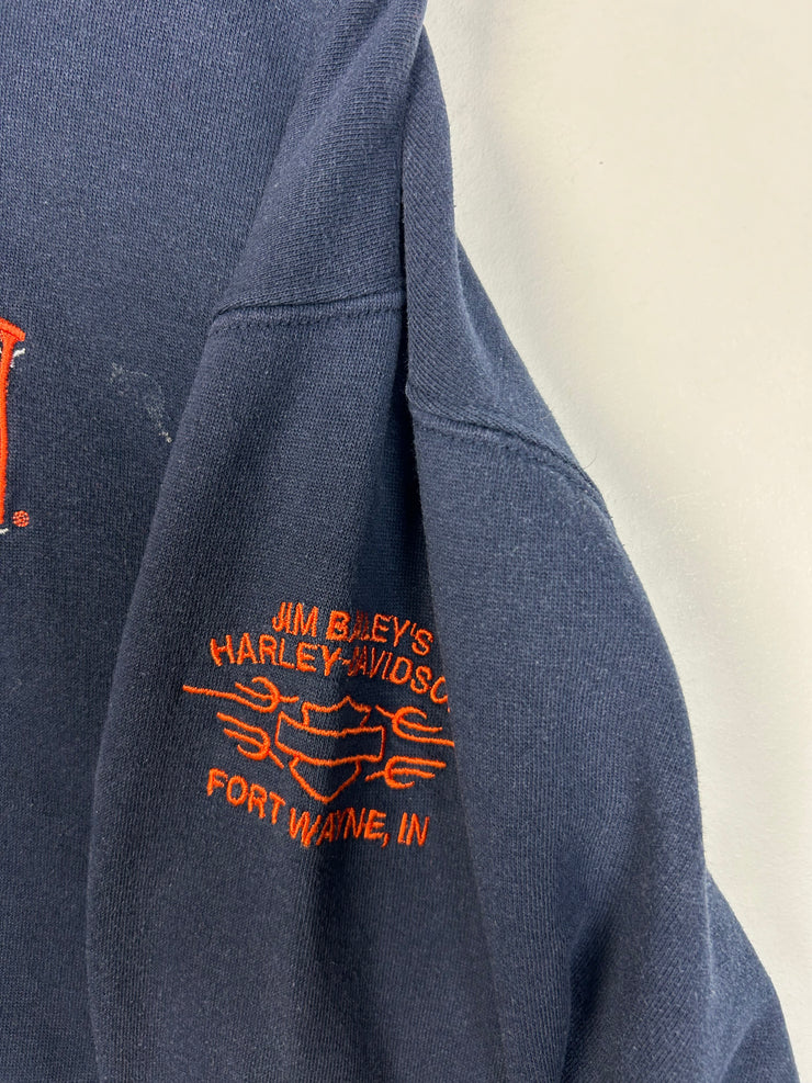 Vintage Harley Davidson Embroidered Navy Hoodie