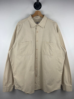 Vintage 90s Armani Plaid Beige Long Sleeve Button Up Shirt
