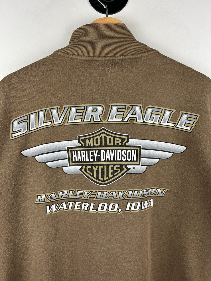 Vintage Harley Davidson Waterloo Olive Green Zip Up Sweater