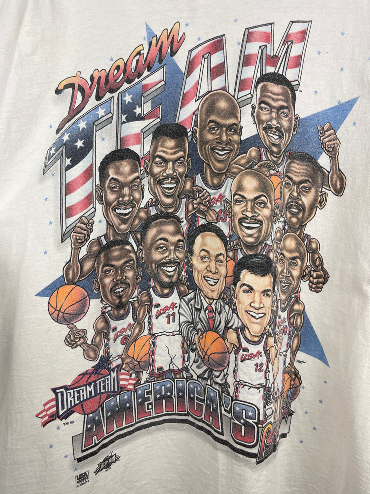 Vintage 90s NBA Salem USA Dream Team Basketball Caricature White Tee
