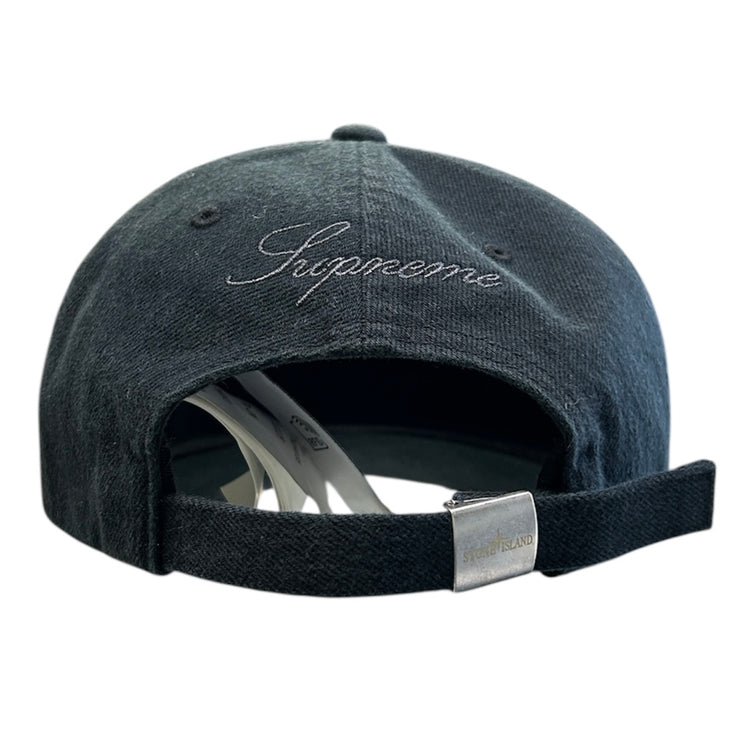 Supreme X Stone Island FW23 Black Denim 6 Panel Strapback Hat