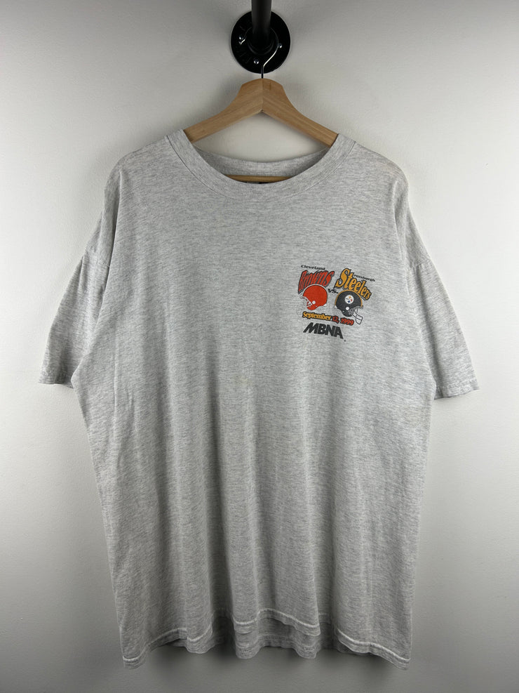 Vintage 90s NFL Logo Athletic Cleveland Browns VS Pittsburgh Steelers Grey Tee