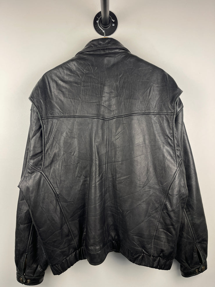 Vintage 90s Leather Limited Black Leather Lined Bomber Jacket