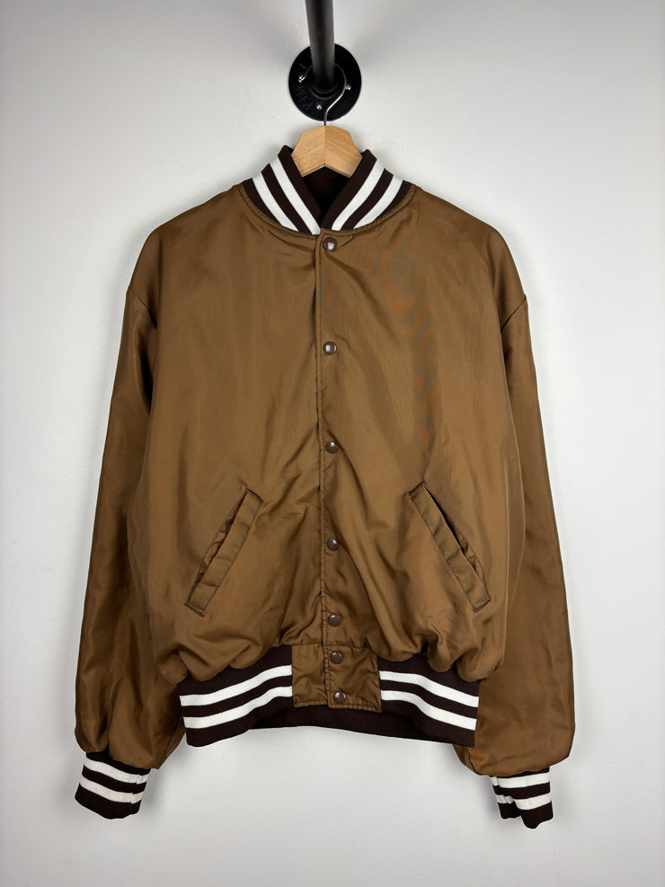 Vintage 80s Holloway Brown Satin Varsity Jacket