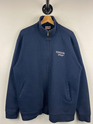 Vintage 90s Toyota Racing Embroidered Navy Zip Up Sweater