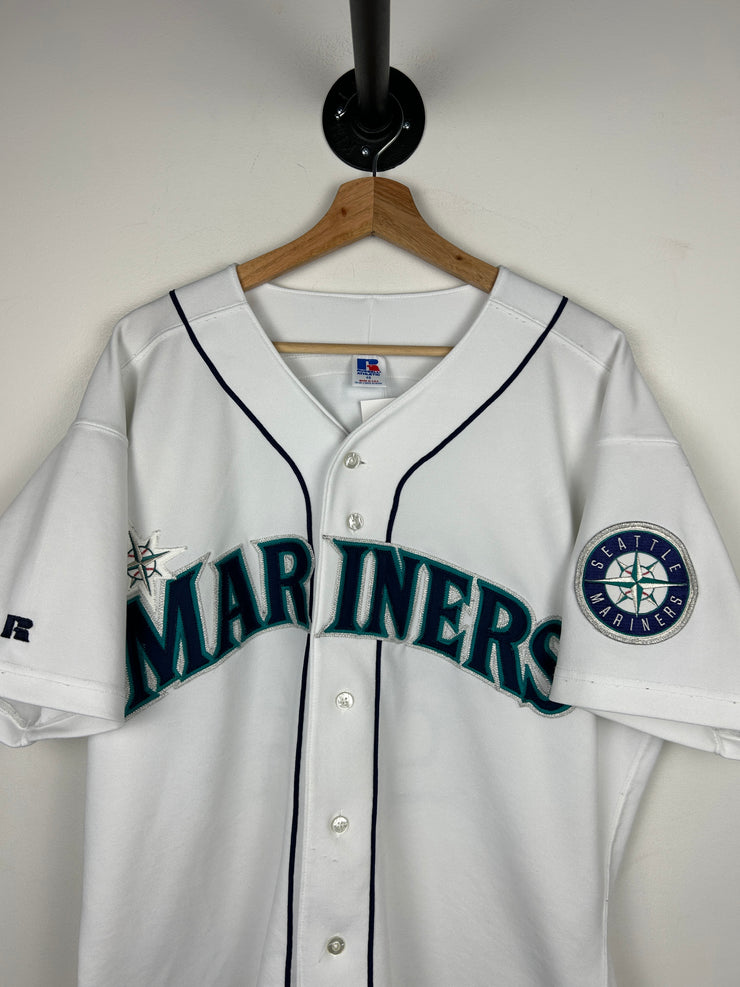 Vintage 90s MLB Russell Athletic Seattle Mariners Ken Griffey Jr. Diamond Collection White Baseball Jersey