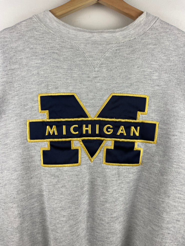 Vintage 90s Michigan Wolverines Embroidered Grey Crewneck