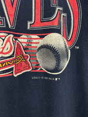 Vintage 90s MLB Logo 7 Atlanta Braves Navy Tee