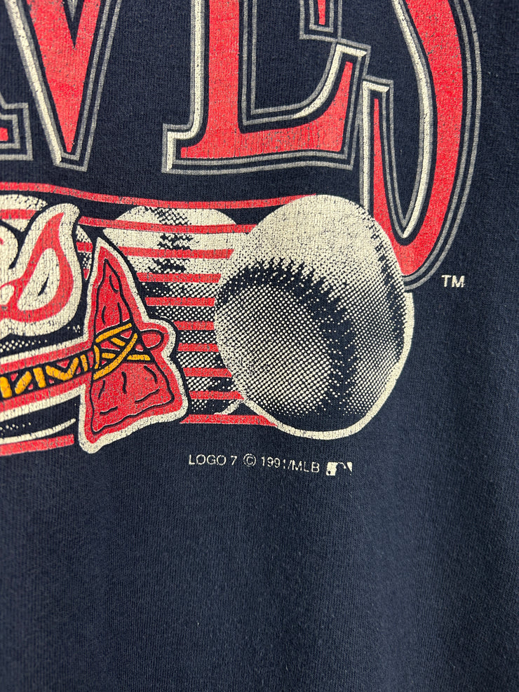Vintage 90s MLB Logo 7 Atlanta Braves Navy Tee