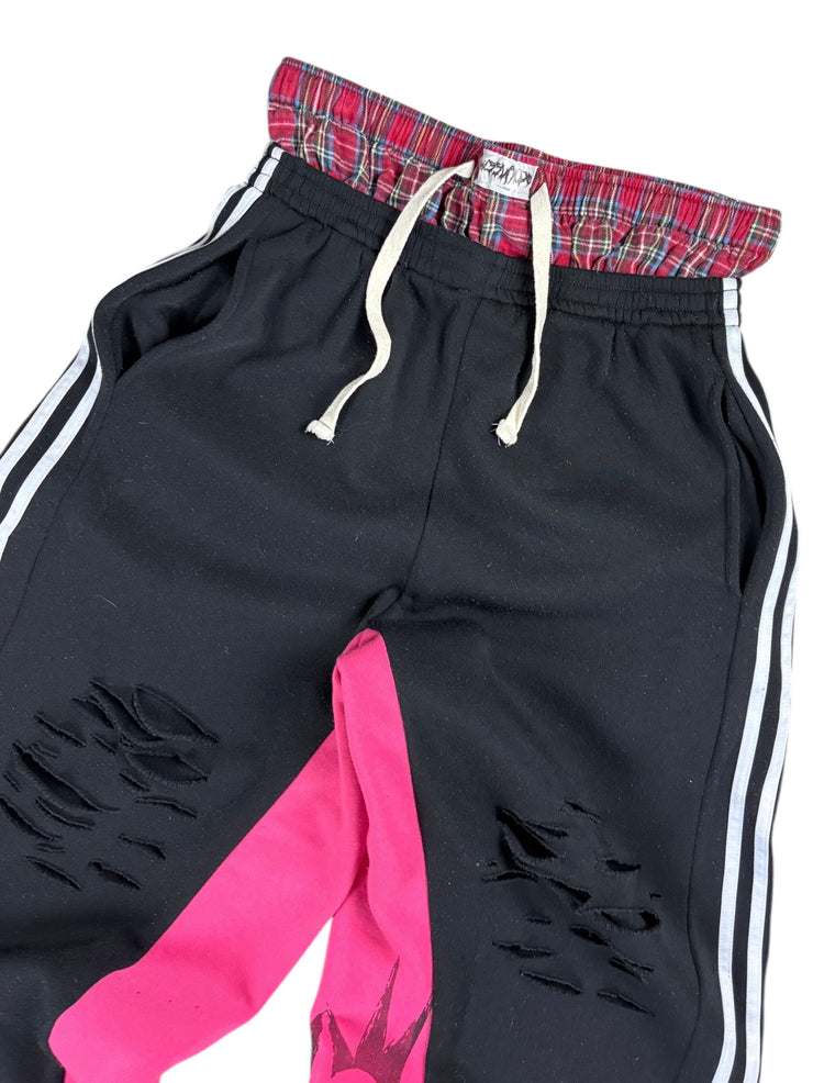 Misslanded Flared Distressed Black & Pink Sweatpants