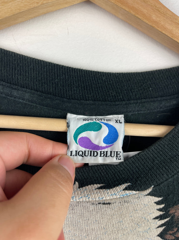 Vintage 90s Liquid Blue Eagle All Over Print Black Tee