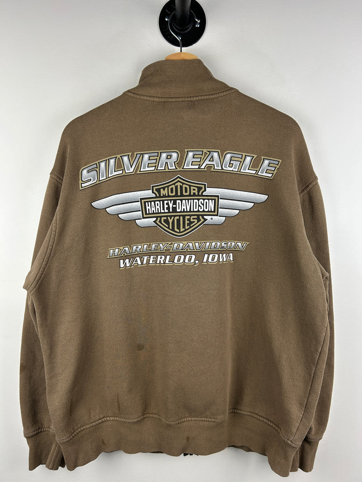 Vintage Harley Davidson Waterloo Olive Green Zip Up Sweater