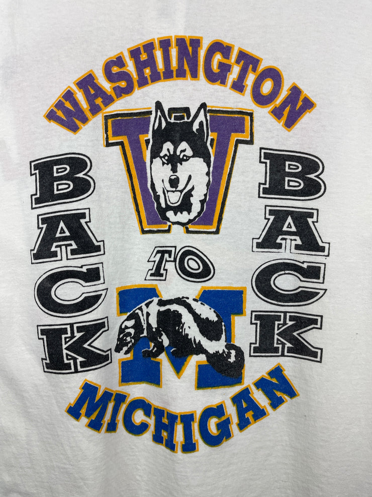 Vintage 90s Rose Bowl Michigan VS Washington Football White Tee
