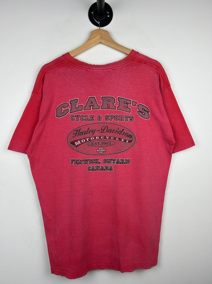 Vintage Harley Davidson Barb Wire Fenwick Faded Red Tee