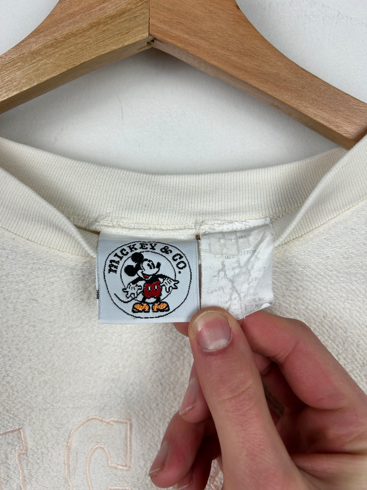 Vintage 90s Mickey & Co. Embroidered Terry Cloth Cream Crewneck