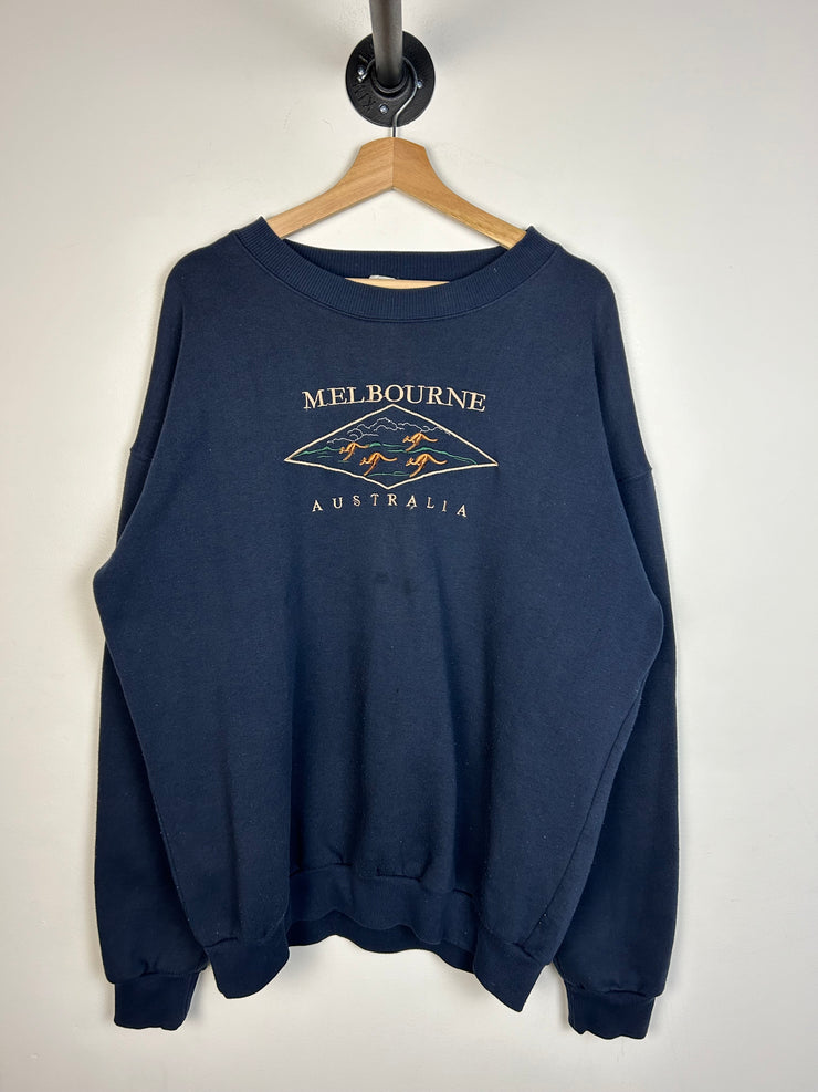 Vintage 90s Melbourne Australia Embroidered Navy Crewneck