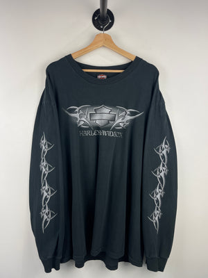 Vintage 2003 Harley Davidson Chrome Flame Tribal South Dakota Black Long Sleeve