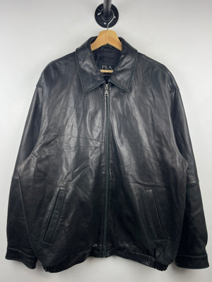 Vintage Jos. A. Bank Black Leather Bomber Jacket