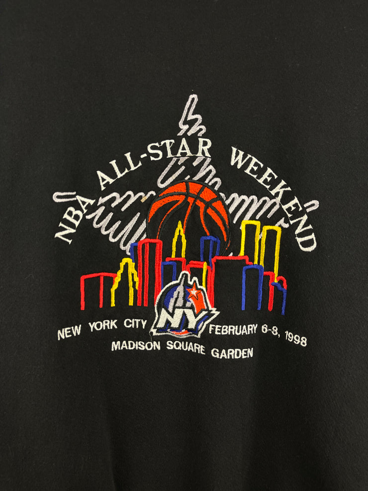 Vintage 90s NBA Logo Athletic All Star Weekend New York Embroidered Black Crewneck