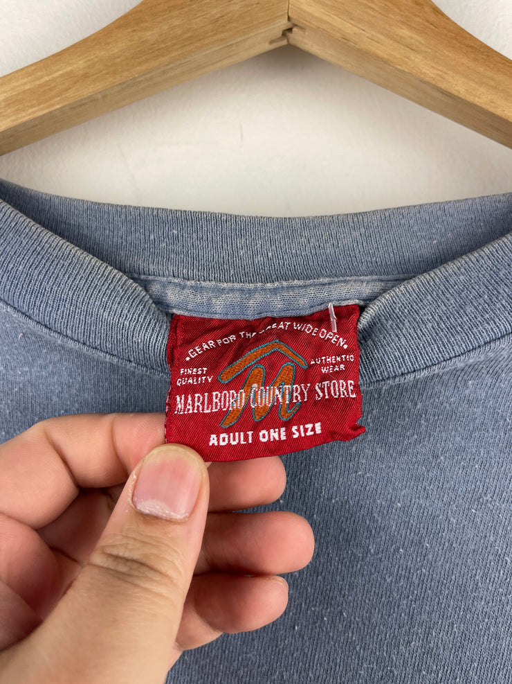 Vintage 90s Marlboro Country Store Cowboy Boots Faded Blue Tee