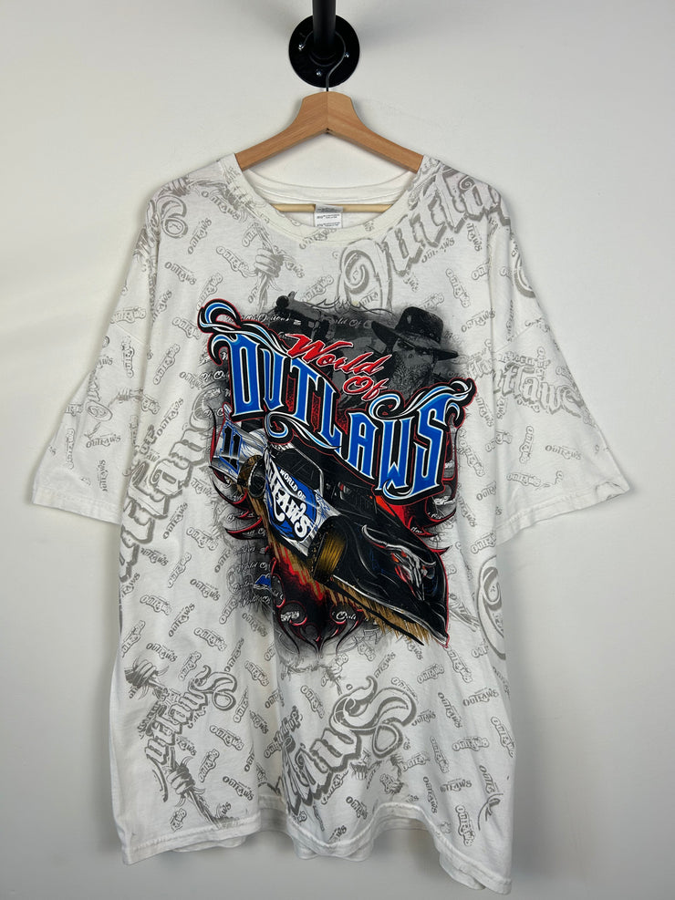 Vintage Y2K Outlaws Racing All Over Print White Tee