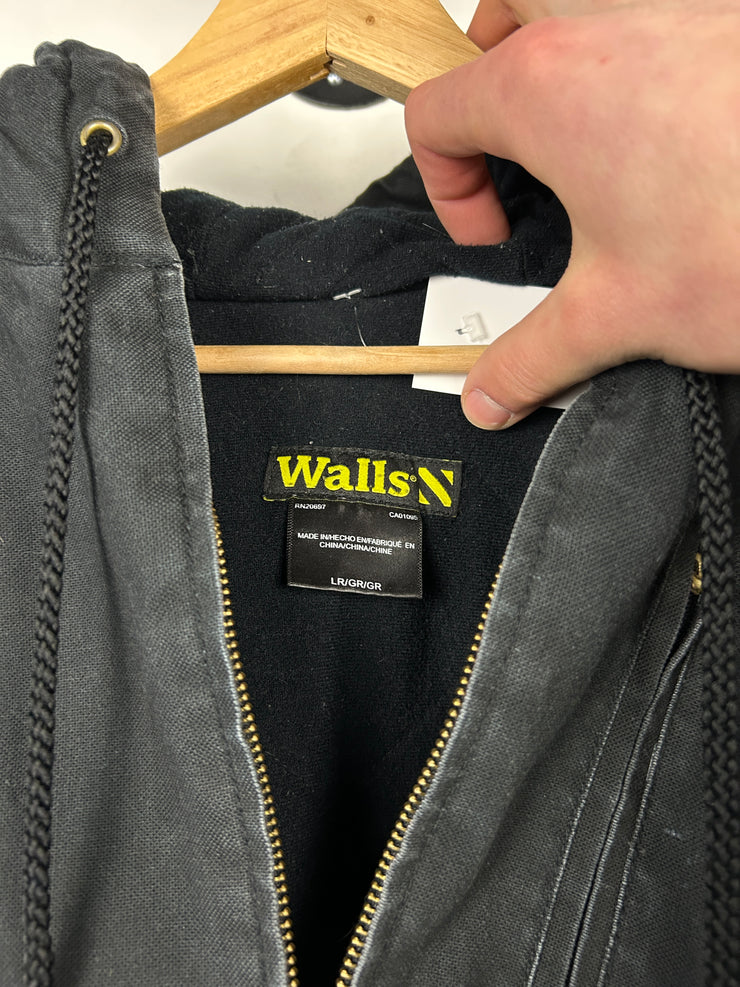 Vintage Walls Faded Black Fleece Lined Hooded Work Jacket