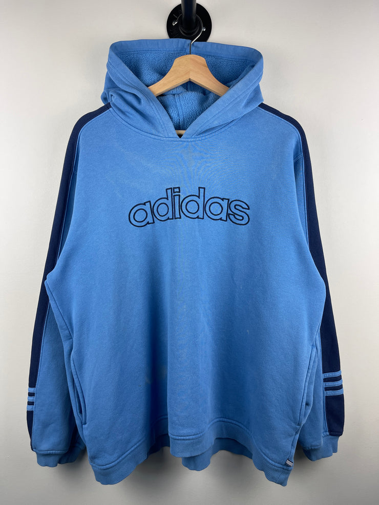 Vintage Adidas Spellout Embroidered Baby Blue Hoodie