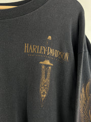 Vintage 90s Harley Davidson Dagger Knife Eagle Ohio Black Long Sleeve