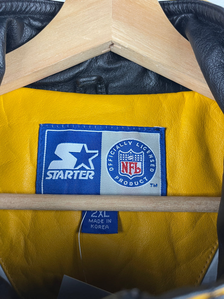 Vintage 90s NFL Starter Pittsburgh Steelers Black Leather Jacket