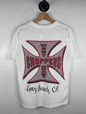 Vintage 2003 West Coast Choppers Long Beach Stencil White & Red Tee