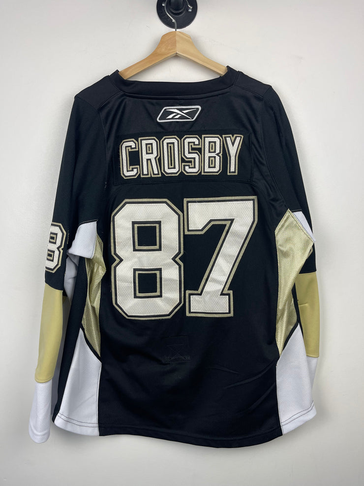 Vintage NHL Reebok Pittsburgh Penguins Crosby Authentic Fight Strap Black Hockey Jersey