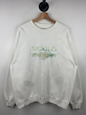 Vintage 90s Ireland Embroidered White Crewneck