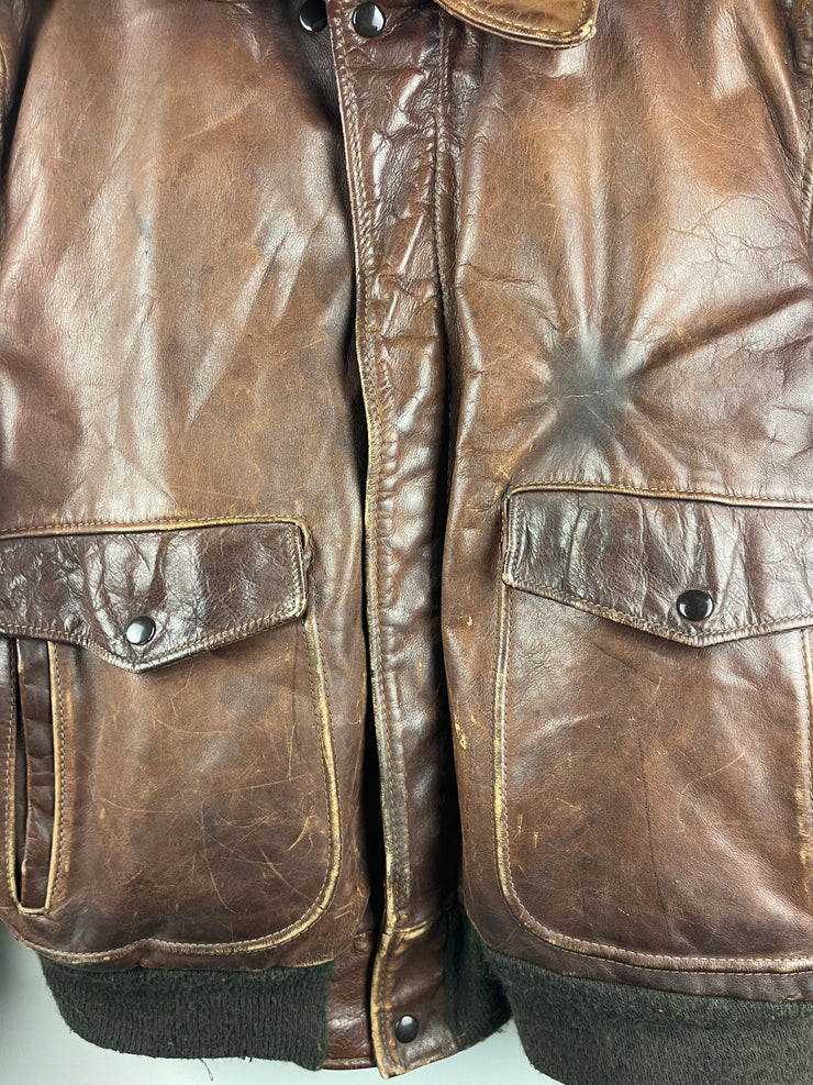 Vintage 70s Schott G-1 Brown Leather Lined Flight Bomber Jacket