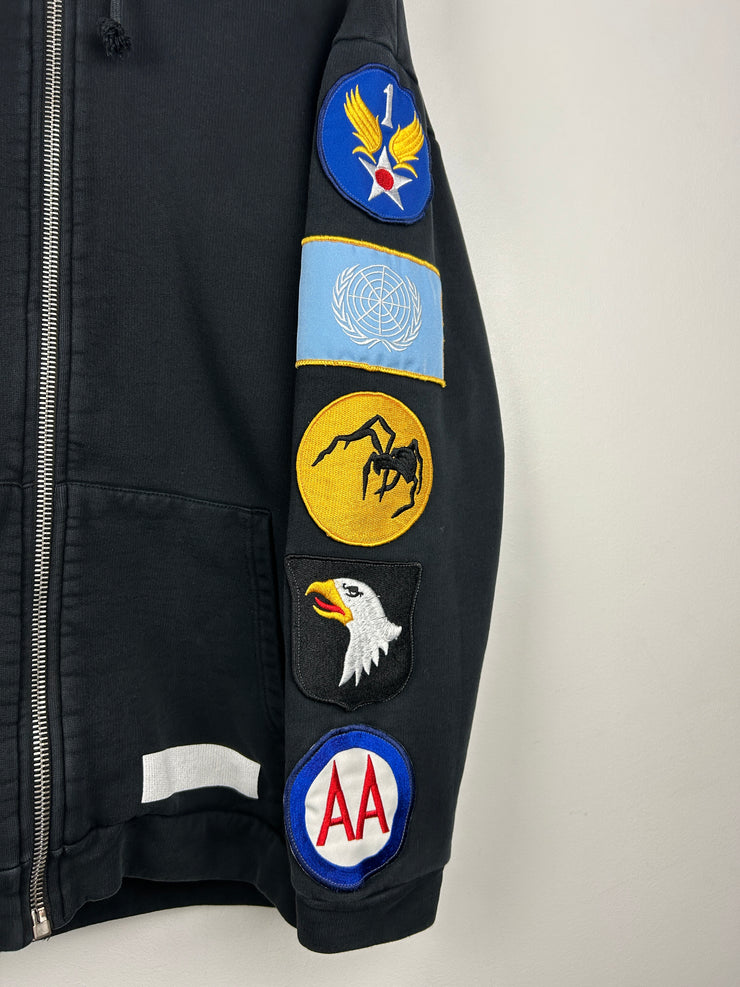 Off White Diagonal Patches Black Zip Up Hoodie