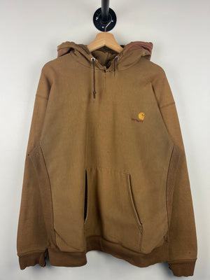 Vintage 90s Carhartt Embroidered Thrashed Brown Hoodie
