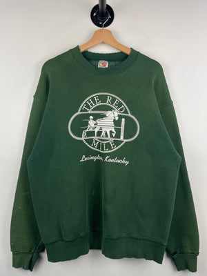 Vintage 90s The Red Mile Horse Riding Kentucky Thrashed Green Crewneck
