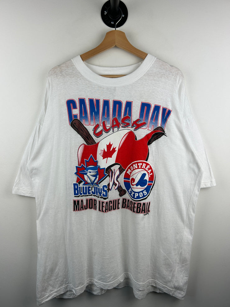 Vintage 90s MLB Toronto Blue Jays VS Montreal Expos Canada Day Clash White Tee