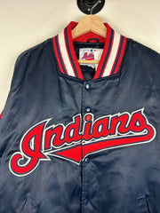 Vintage 90s MLB Starter Diamond Collection Cleveland Indians Navy Satin Varsity Jacket